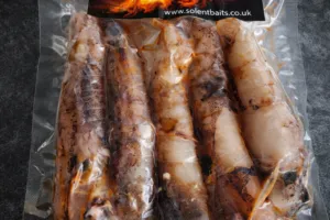 Bass Bomb frozen squid bait pack vacuum sealed by Solent Baits UK
