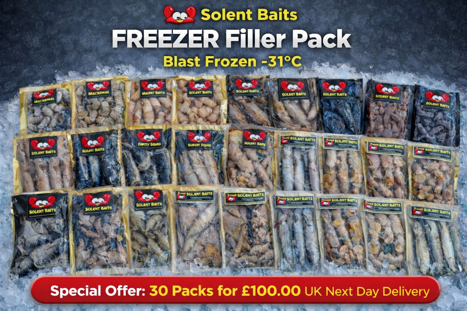 30 pack freezer filler sea fishing bait bundle UK next day delivery Solent Baits